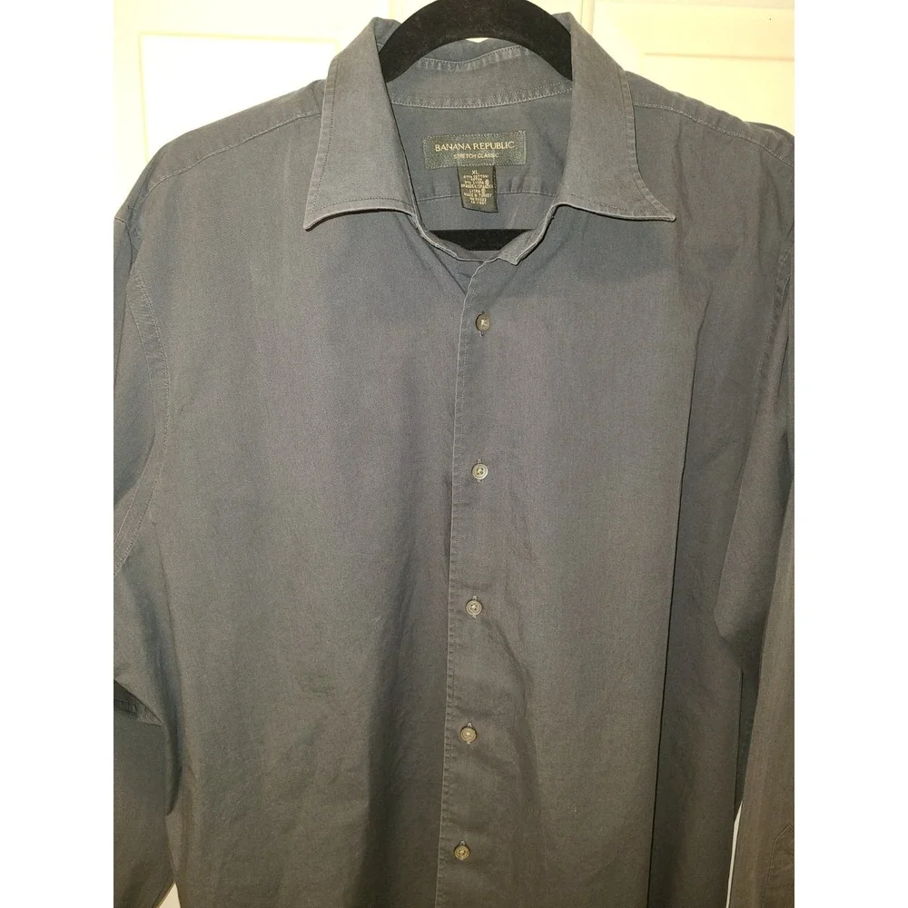 Banana Republic Mens Long Sleeve Collared Shirt Charcoal Gray XL Preppy‎ Classic